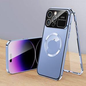 Anti-Peep Double-Sided Glass Magnetic Metal Frame For iPhone Case