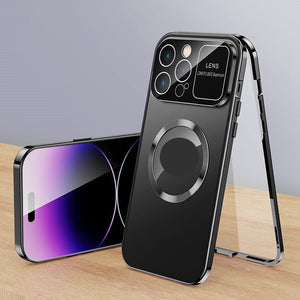 Anti-Peep Double-Sided Glass Magnetic Metal Frame For iPhone Case